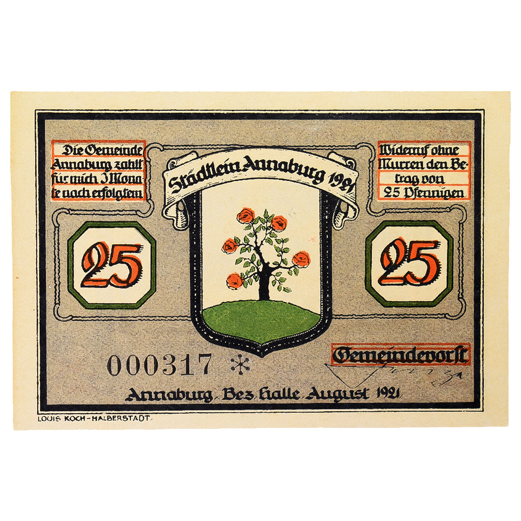 Banknot, Niemcy, Annaburg Stadt, 25 Pfennig, Fleur, 1921, 1921-08-01