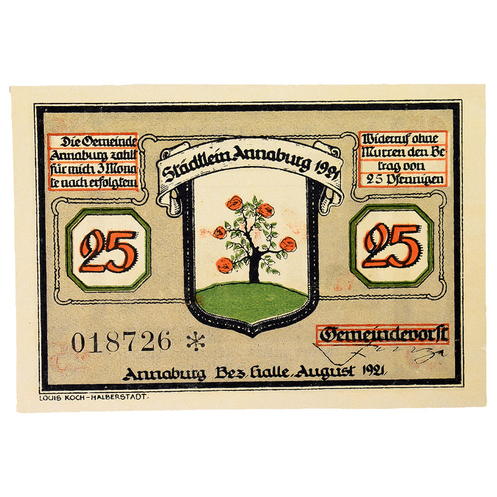 Banconote, Germania, Annaburg Stadt, 25 Pfennig, Maison, 1921, 1921-08-01, SPL