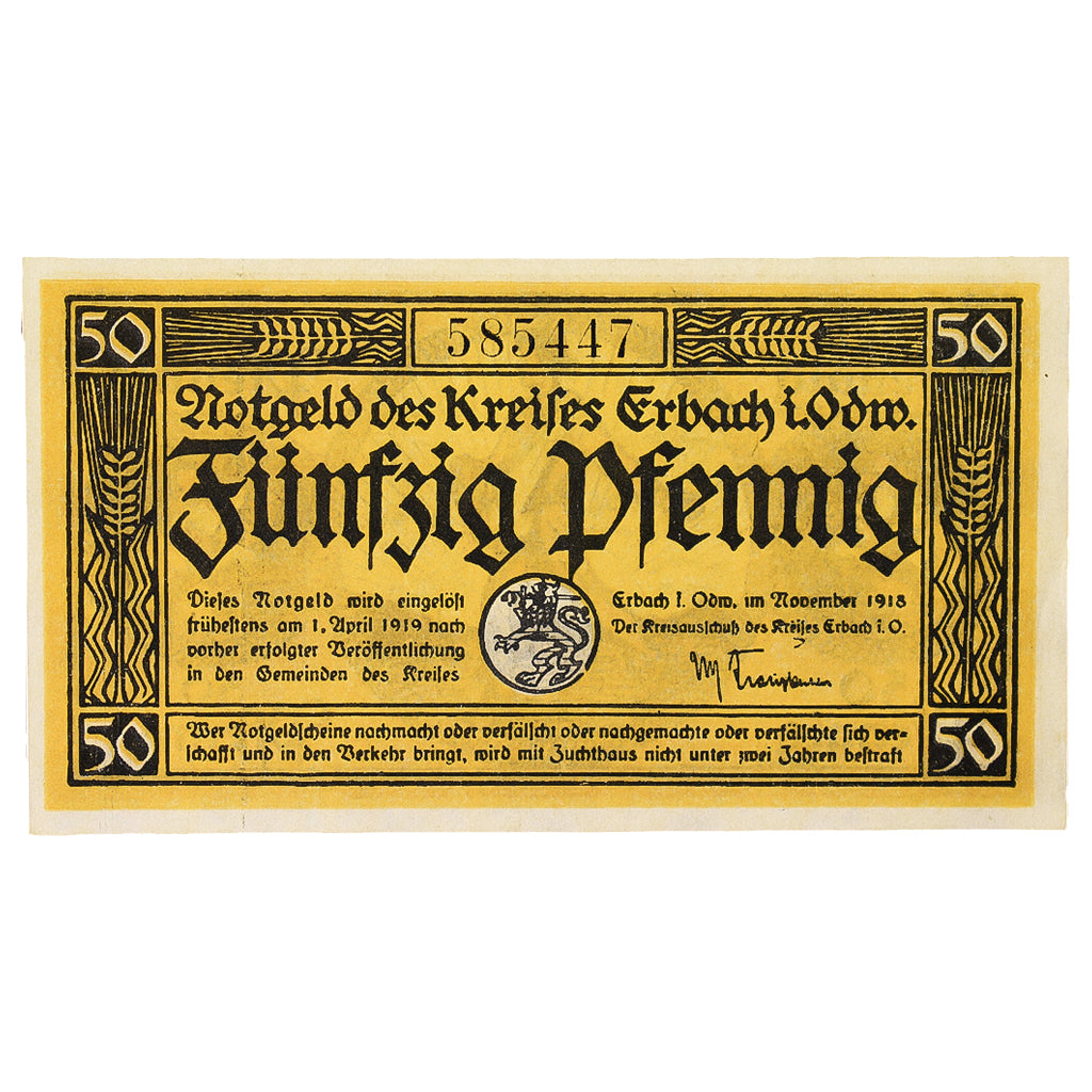 Geldschein, Deutschland, Erbach im Odenwald Kreis, 50 Pfennig, personnage 5