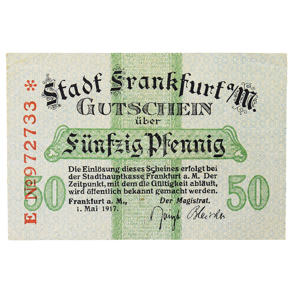 Billete, Alemania, Frankfurt am Main Stadt, 50 Pfennig, Blason 1, 1917