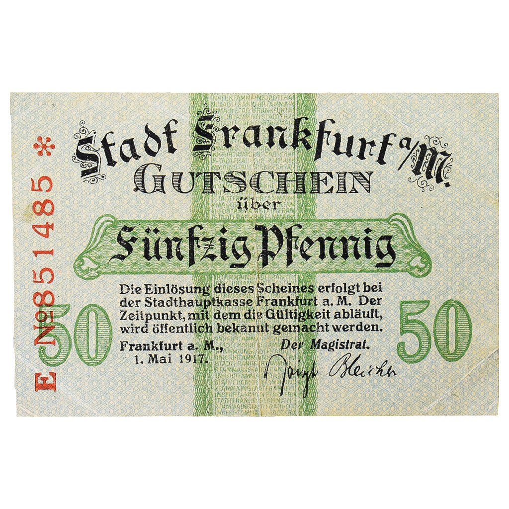 Geldschein, Deutschland, Frankfurt am Main Stadt, 50 Pfennig, Blason 2, 1917
