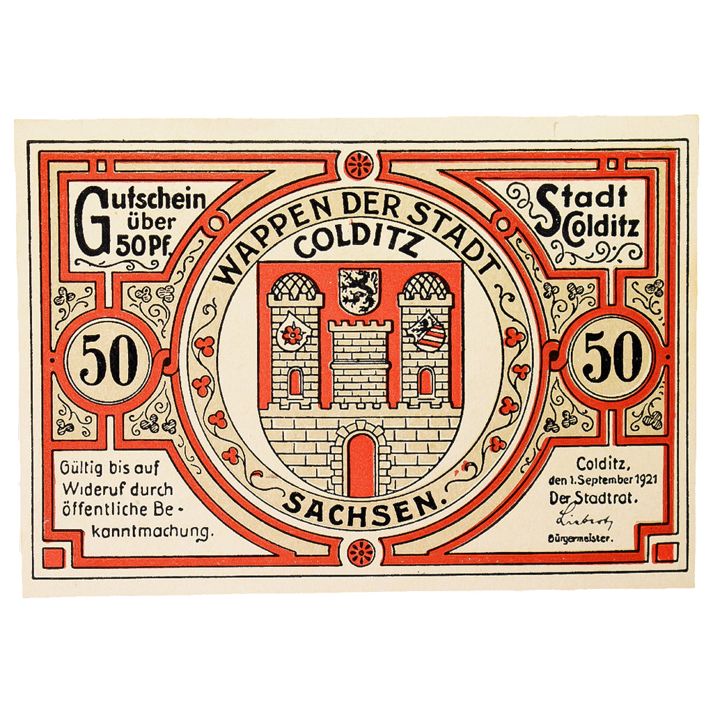 Banconote, Germania, Colditz Stadt, 50 Pfennig, personnage, 1921, 1921-09-01