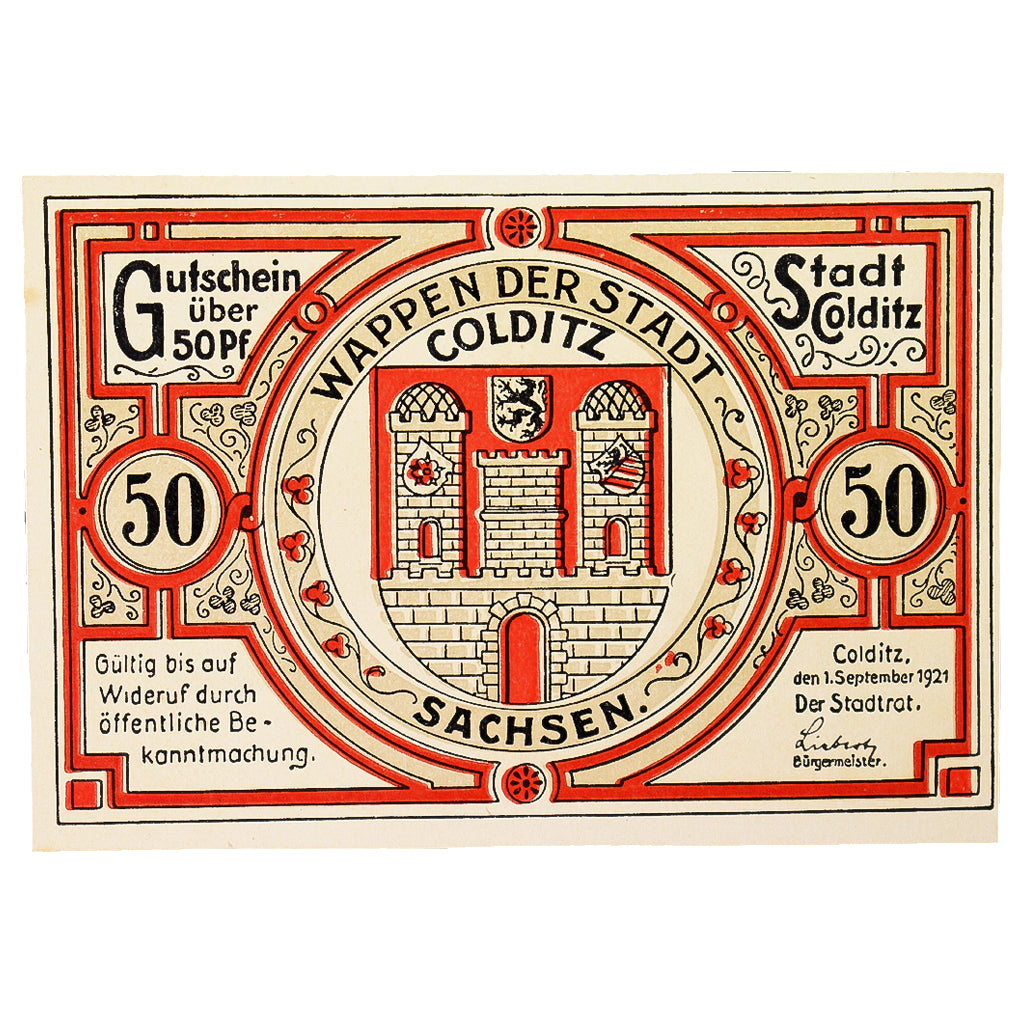 Geldschein, Deutschland, Colditz Stadt, 50 Pfennig, personnage 1, 1921
