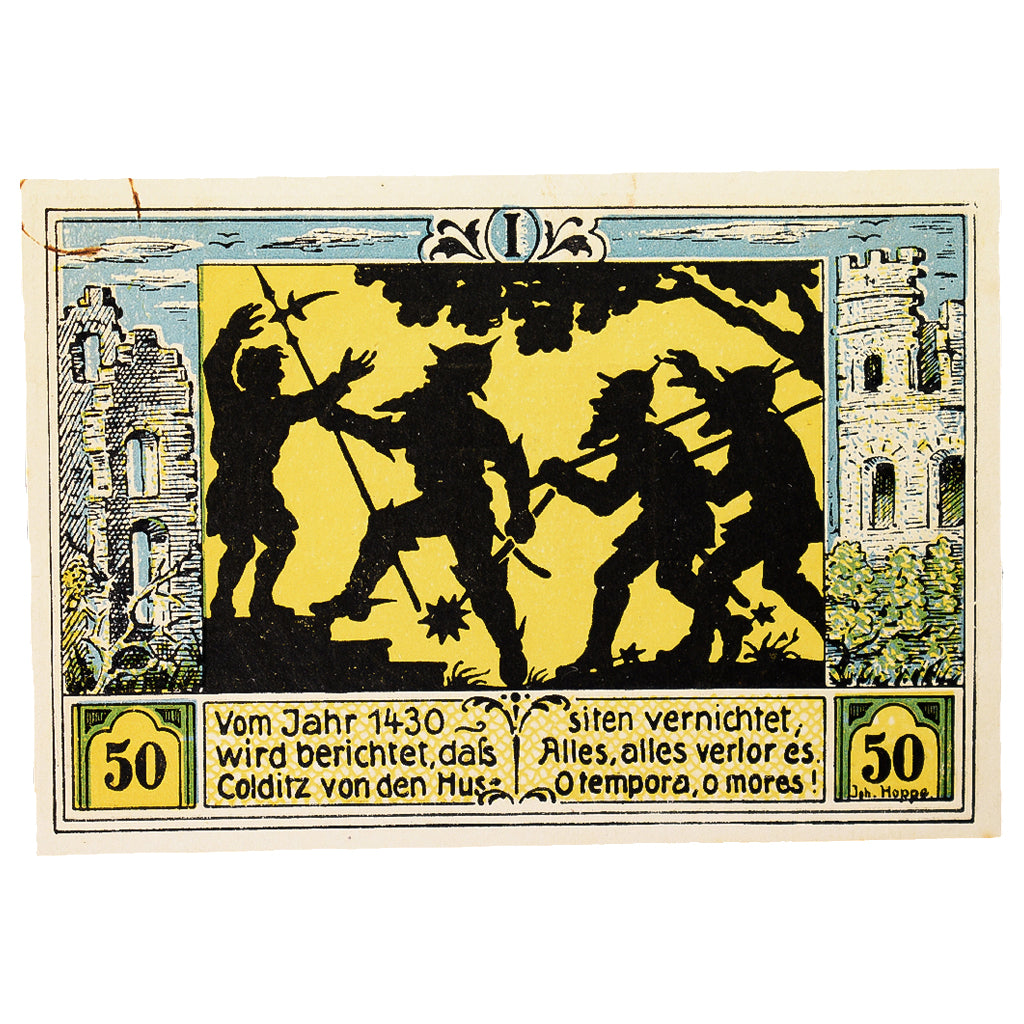 Geldschein, Deutschland, Colditz Stadt, 50 Pfennig, personnage 1, 1921