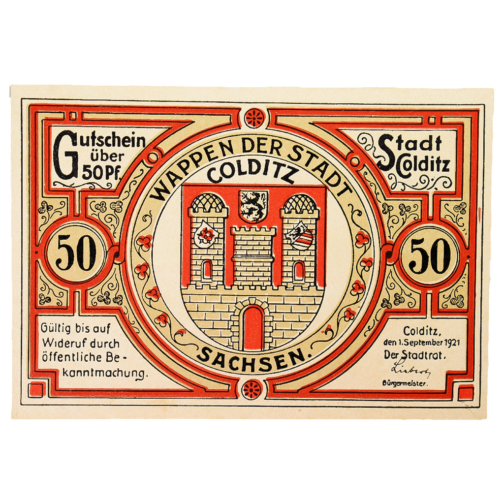 Geldschein, Deutschland, Colditz Stadt, 50 Pfennig, personnage 2, 1921