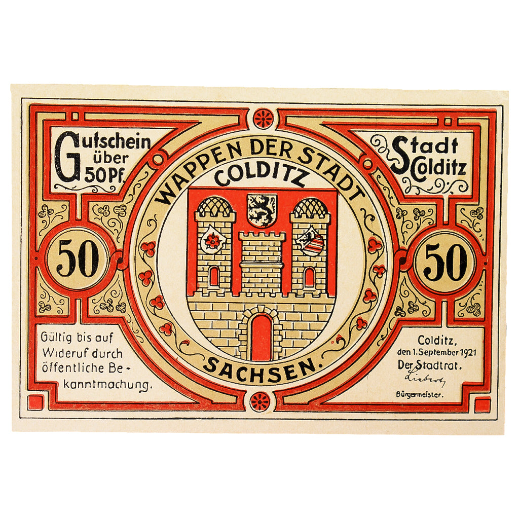 Banconote, Germania, Colditz Stadt, 50 Pfennig, personnage 3, 1921, 1921-09-01