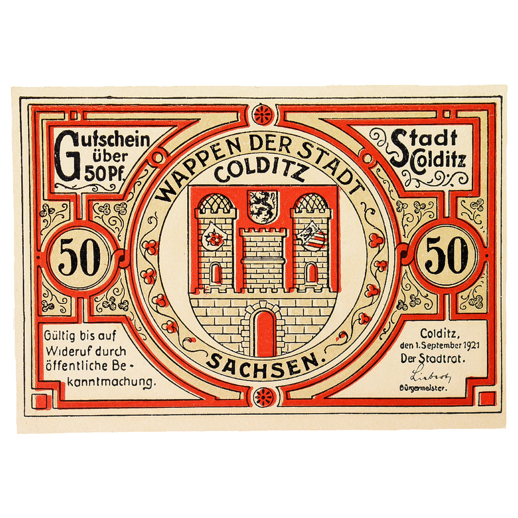 Banconote, Germania, Colditz Stadt, 50 Pfennig, personnage 4, 1921, 1921-09-01