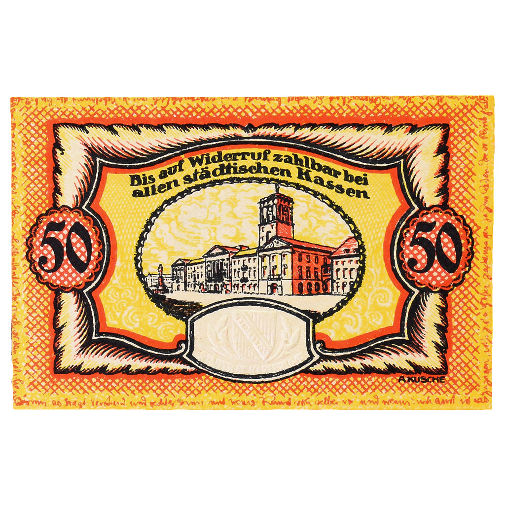 Geldschein, Deutschland, Karlsruhe Stadt, 50 Pfennig, Monument, 1920
