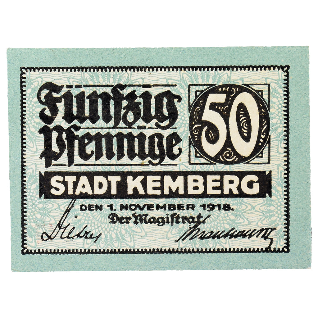 Banconote, Germania, Kemberg Stadt, 50 Pfennig, Blason, 1918, 1918-11-01, SPL