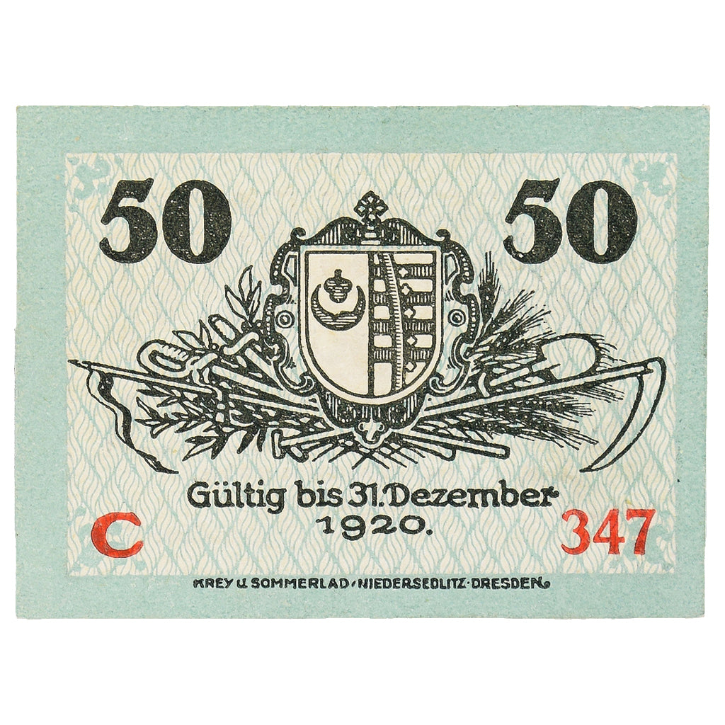 Banconote, Germania, Kemberg Stadt, 50 Pfennig, Blason, 1918, 1918-11-01, SPL