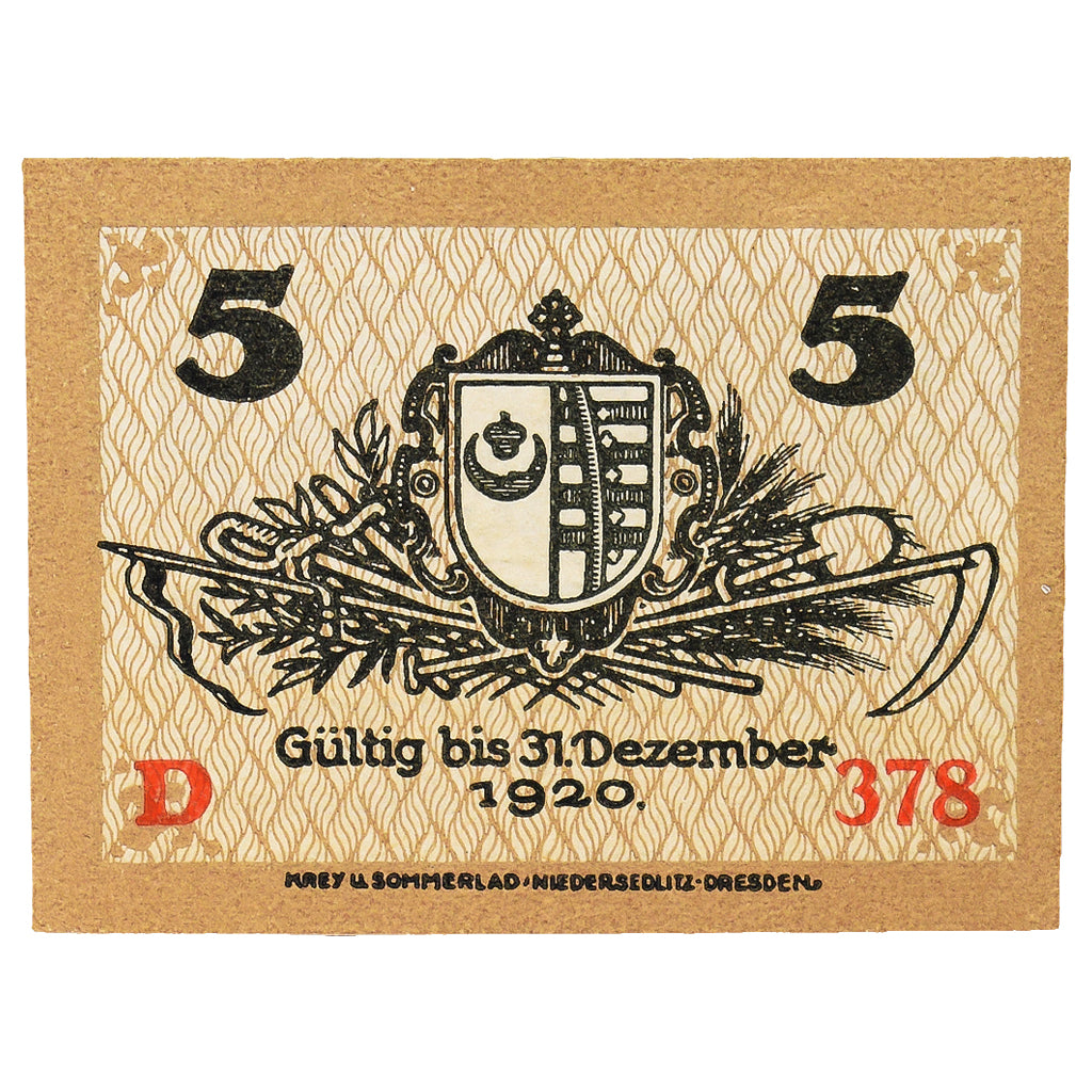Banknot, Niemcy, Kemberg Stadt, 5 Pfennig, Blason, 1918, 1918-11-01, UNC(60-62)