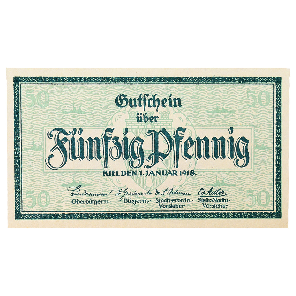 Banconote, Germania, Kiel Stadt, 50 Pfennig, Eglise 1, 1918, 1918-01-01, SPL