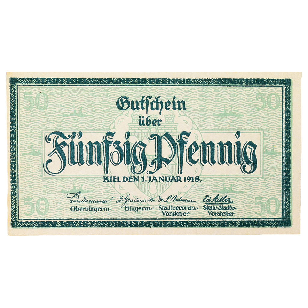 Banconote, Germania, Kiel Stadt, 50 Pfennig, eglise 2, 1918, 1918-01-01, SPL