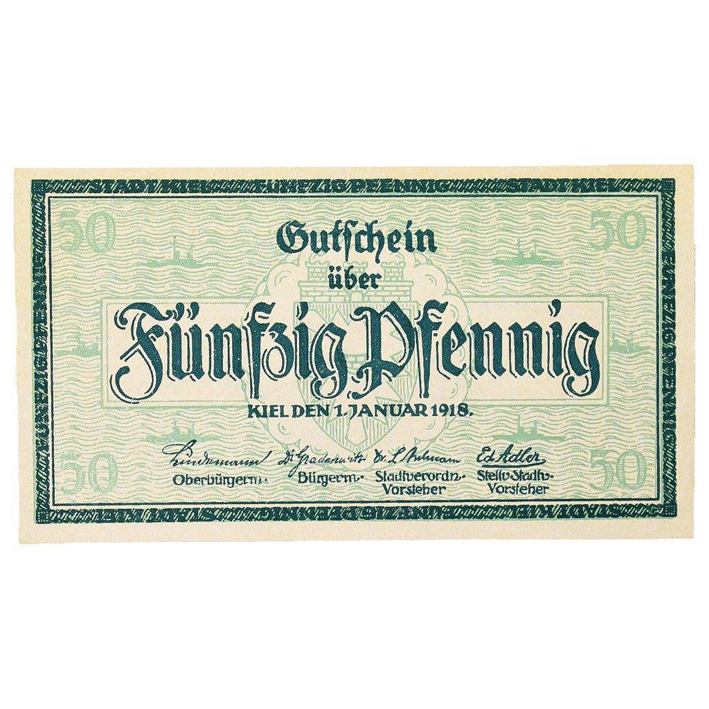 Banconote, Germania, Kiel Stadt, 50 Pfennig, église 3, 1918, 1918-01-01, SPL