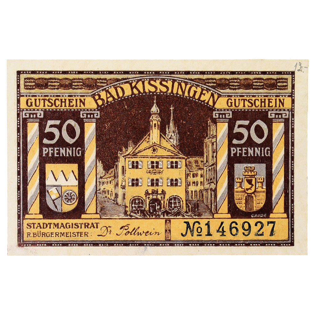 Banconote, Germania, Kissingen Bad Stadt, 50 Pfennig, personnage, 1920, SPL