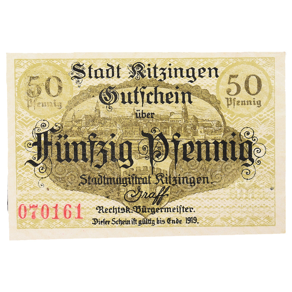 Banconote, Germania, Kitzingen Stadt, 50 Pfennig, personnage, 1921, 1921-02-01