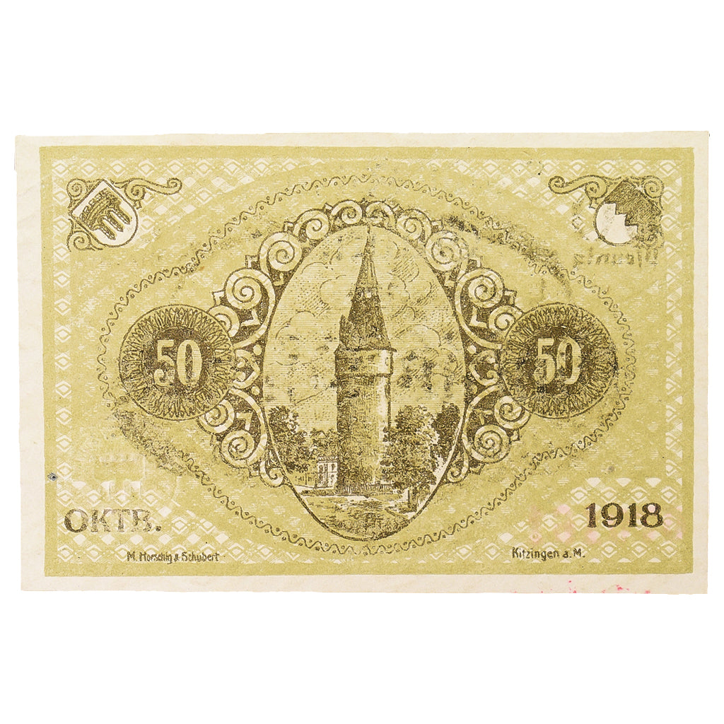 Banconote, Germania, Kitzingen Stadt, 50 Pfennig, personnage, 1921, 1921-02-01
