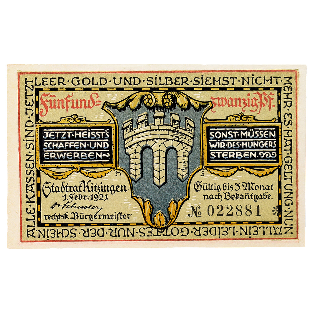 Geldschein, Deutschland, Kitzingen Stadt, 25 Pfennig, personnage, 1921