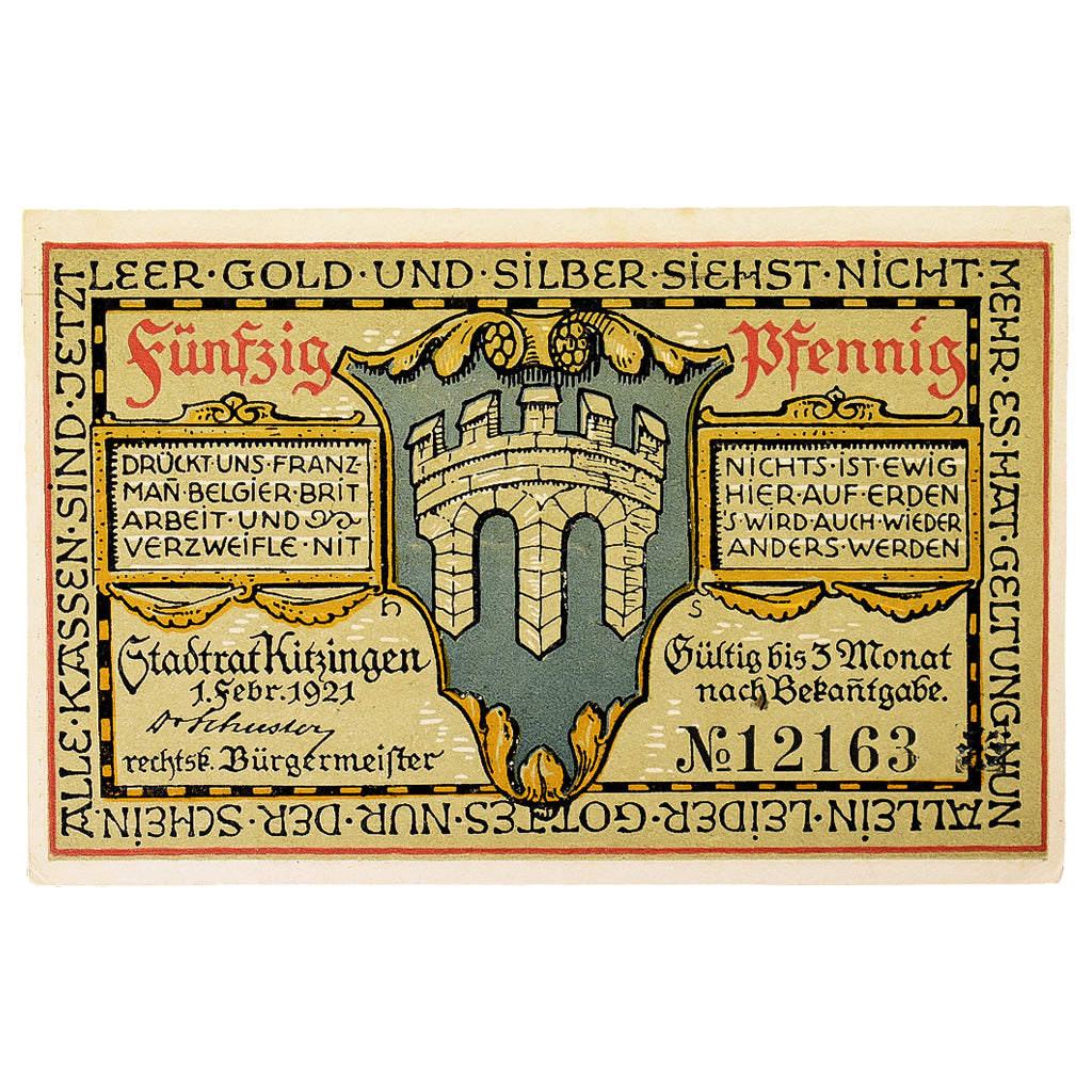 Geldschein, Deutschland, Kitzingen Stadt, 50 Pfennig, personnage 1, 1921