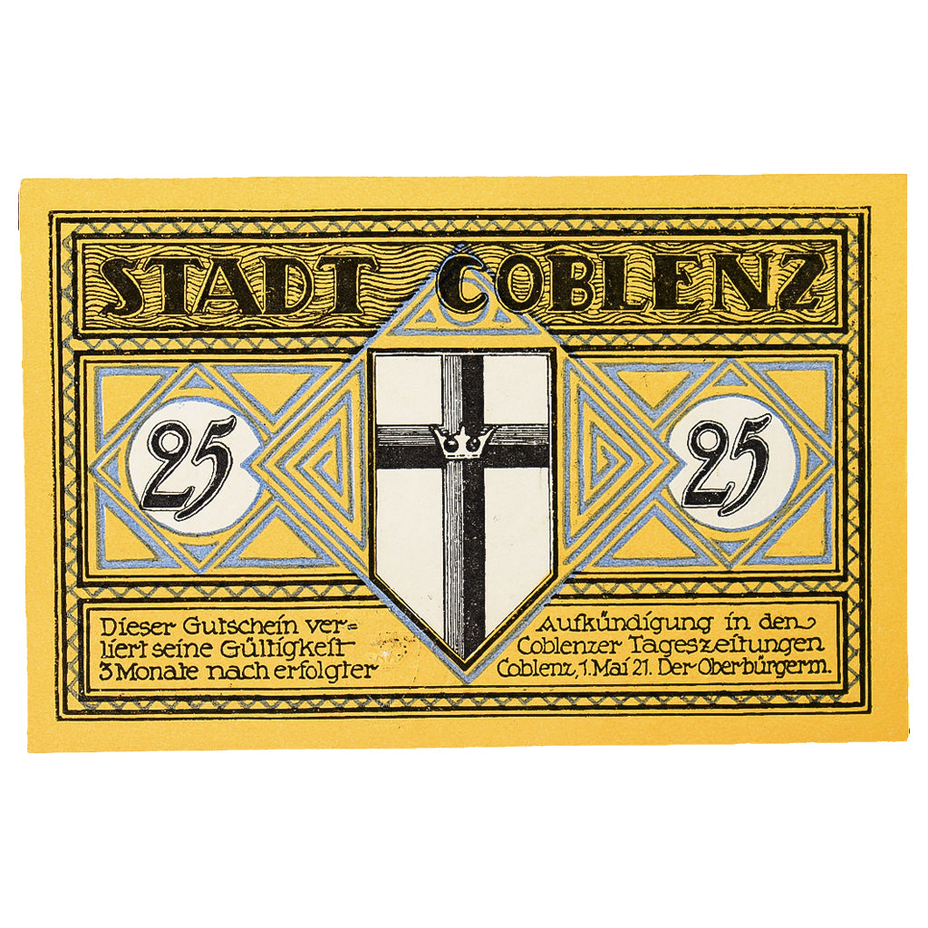 Banconote, Germania, Coblenz Stadt, 25 Pfennig, pont 1, 1921, 1921-05-01, SPL