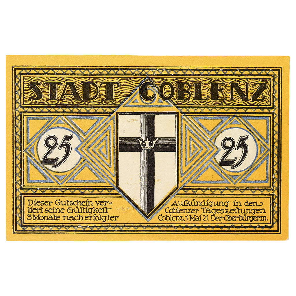 Banconote, Germania, Coblenz Stadt, 25 Pfennig, Pont 2, 1921, 1921-05-01, SPL