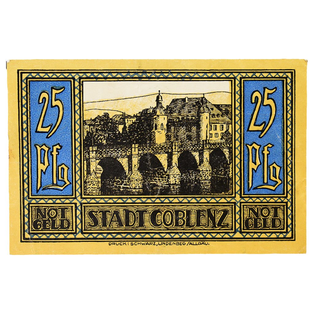 Banconote, Germania, Coblenz Stadt, 25 Pfennig, Pont 3, 1921, 1921-05-01, SPL