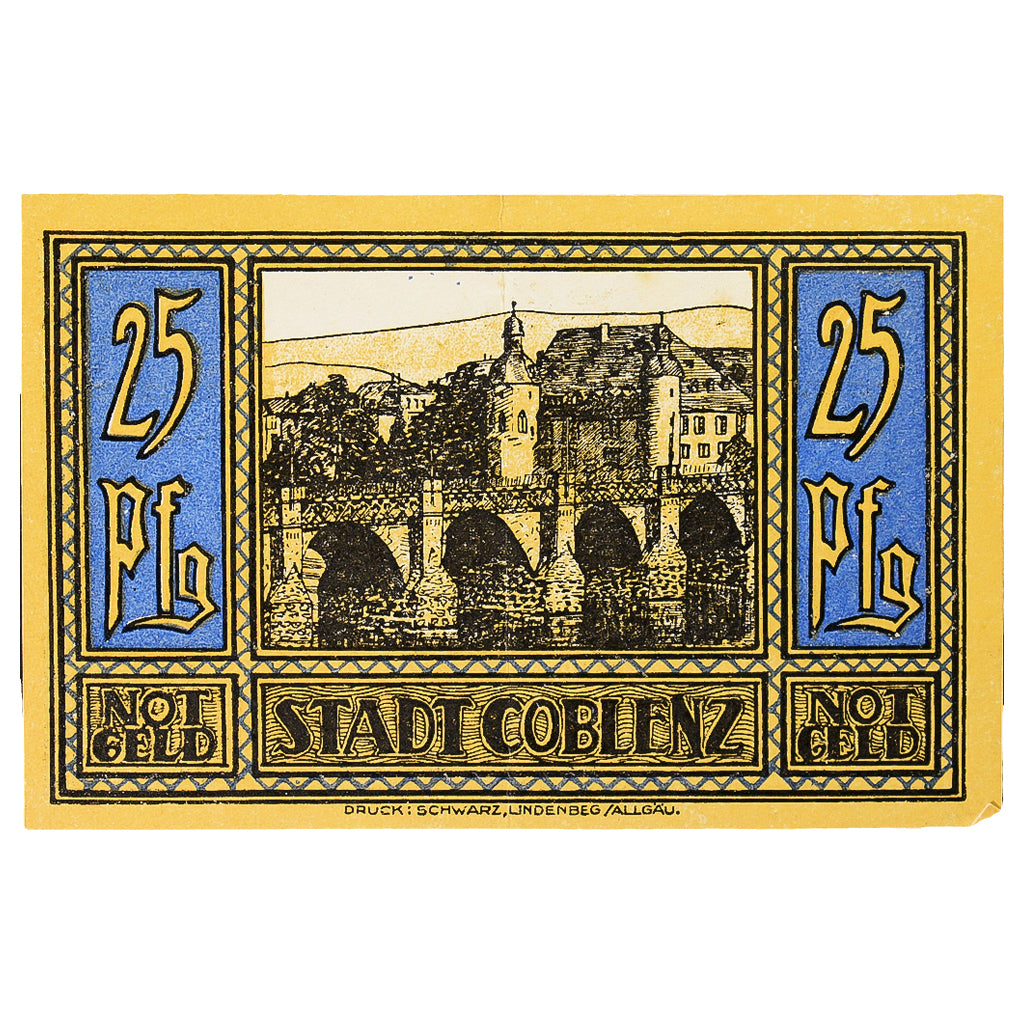 Banconote, Germania, Coblenz Stadt, 25 Pfennig, Pont 4, 1921, 1921-05-01, SPL