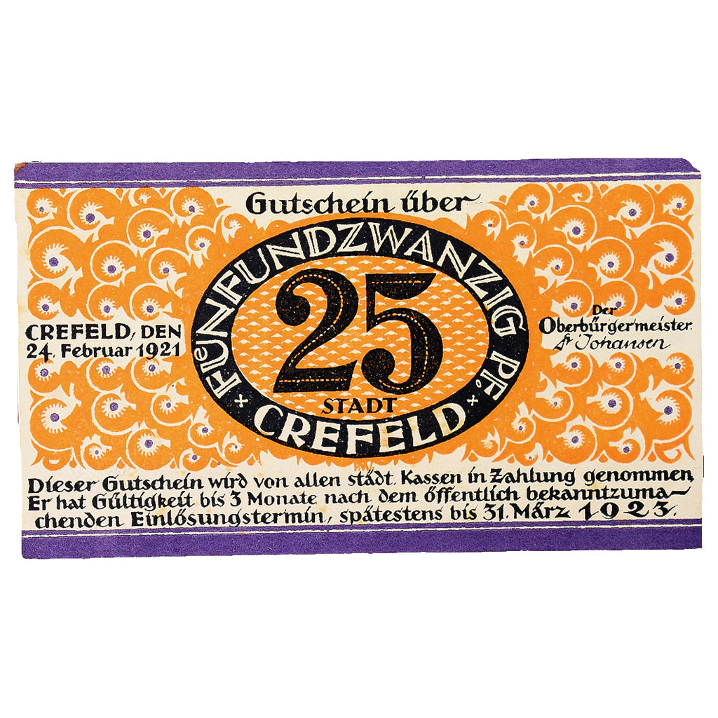 Geldschein, Deutschland, Crefeld, 25 Pfennig, Ville, 1921, 1921-02-24, VZ+