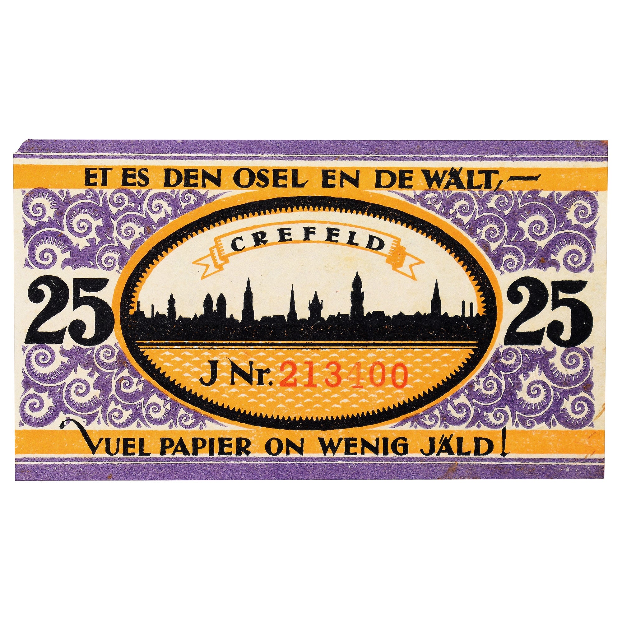 Geldschein, Deutschland, Crefeld, 25 Pfennig, Ville, 1921, 1921-02-24, VZ+