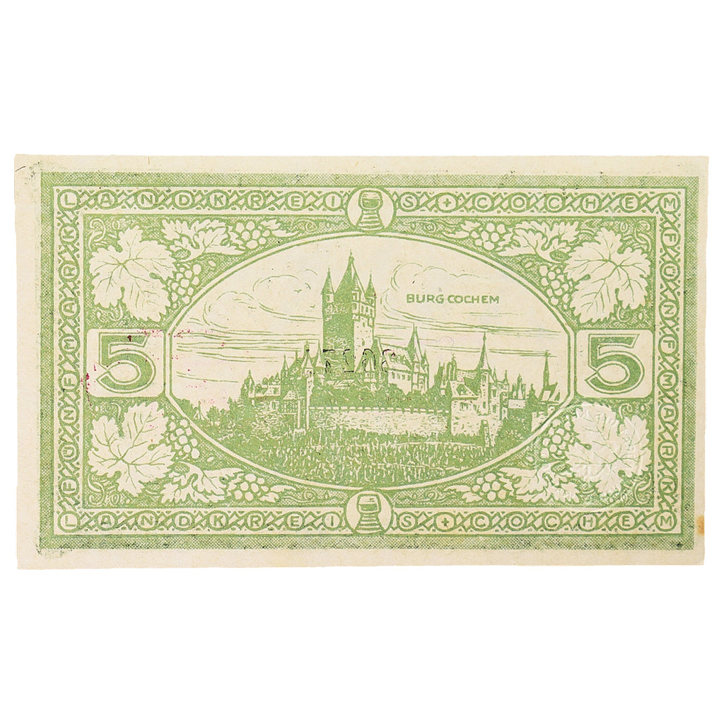 Banconote, Germania, Cochem Landkreis, 5 Mark, paysage 1, 1918, 1918-11-19, SPL