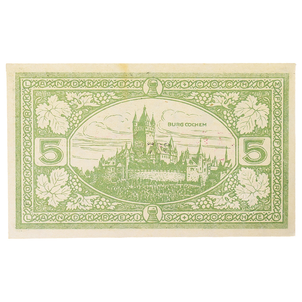 Banconote, Germania, Cochem Landkreis, 5 Mark, paysage 3, 1918, 1918-11-19, SPL