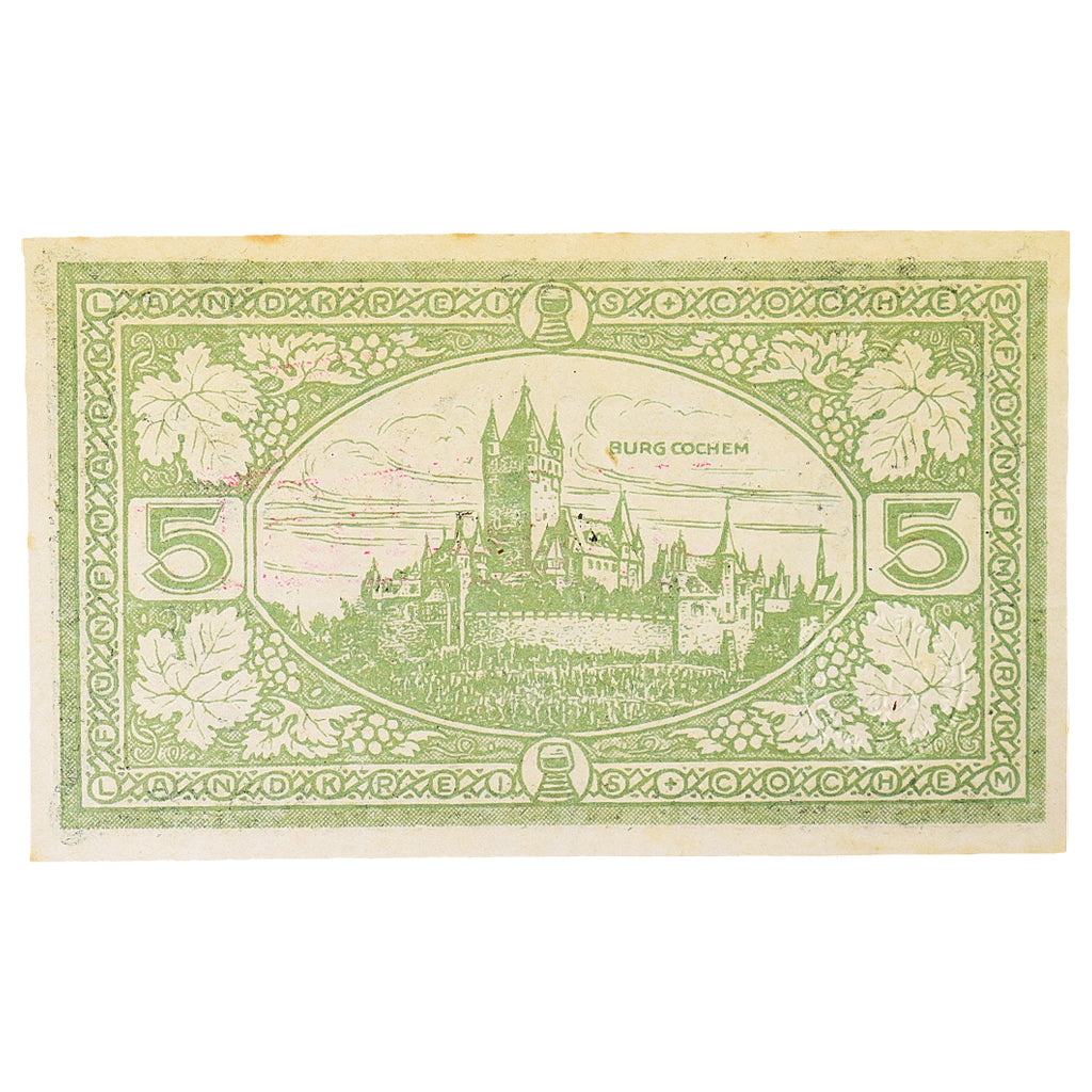 Banconote, Germania, Cochem Landkreis, 5 Mark, paysage 5, 1918, 1918-11-19, SPL