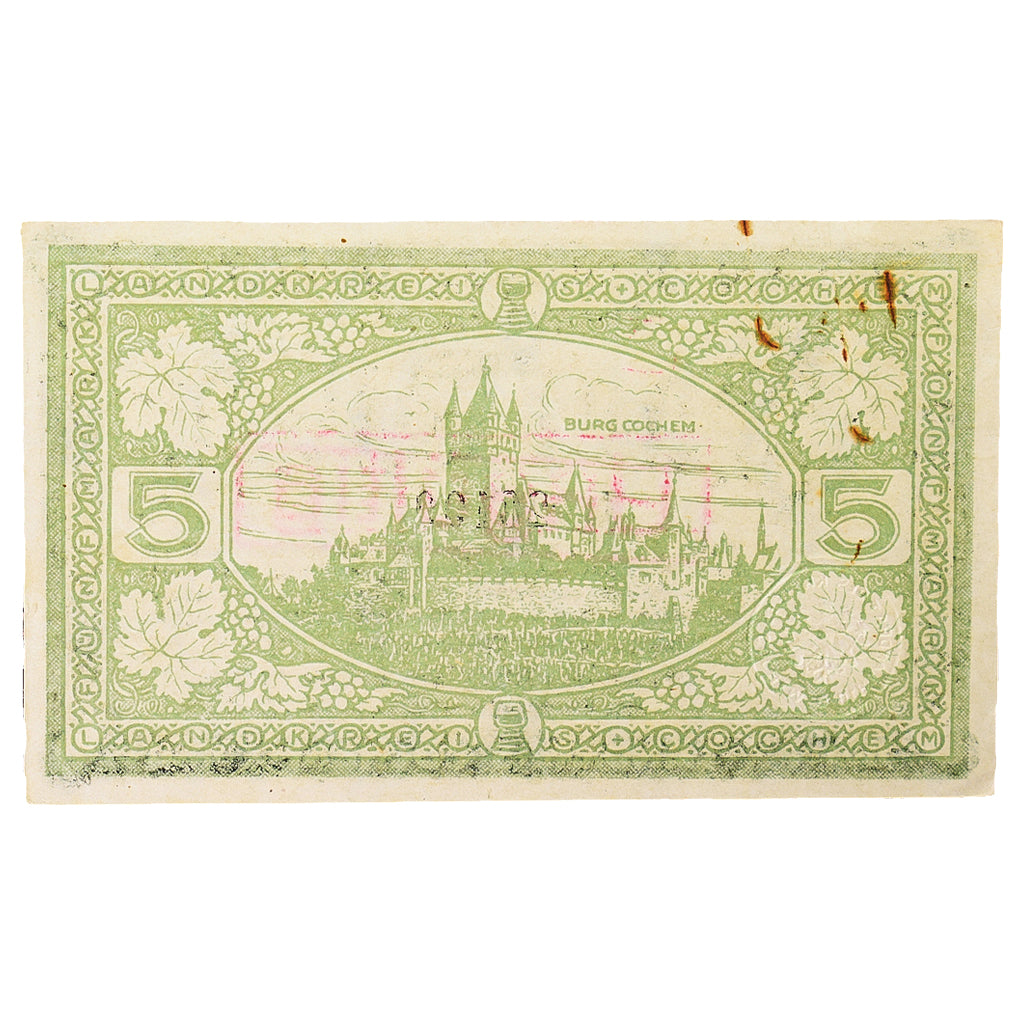 Banconote, Germania, Cochem Landkreis, 5 Mark, paysage 13, 1918, 1918-11-19