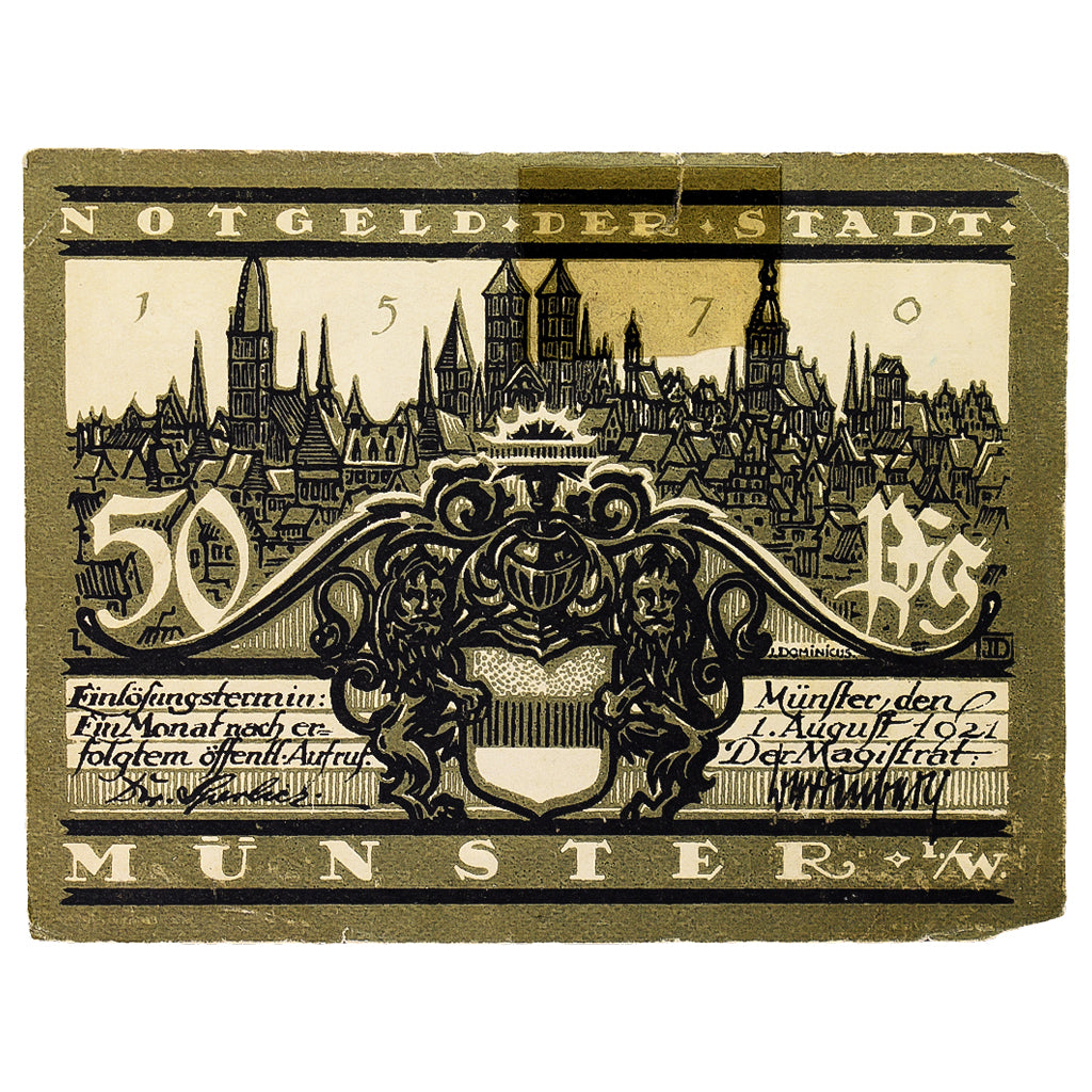 Geldschein, Deutschland, Munster, 50 Pfennig, portail, 1921, 1921-08-01, VZ