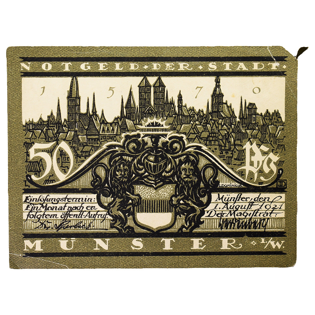 Banconote, Germania, Munster, 50 Pfennig, Eglise, 1921, 1921-08-01, SPL