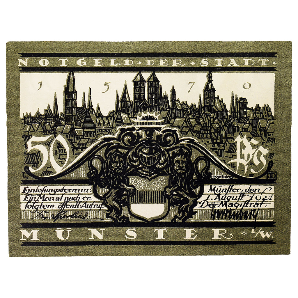 Banknot, Niemcy, Munster, 50 Pfennig, rue, 1921, 1921-08-01, UNC(63), Mehl:916.1