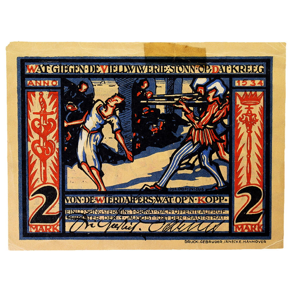 Banknot, Niemcy, Munster, 2 Mark, personnage, 1921, 1921-08-01, AU(50-53)