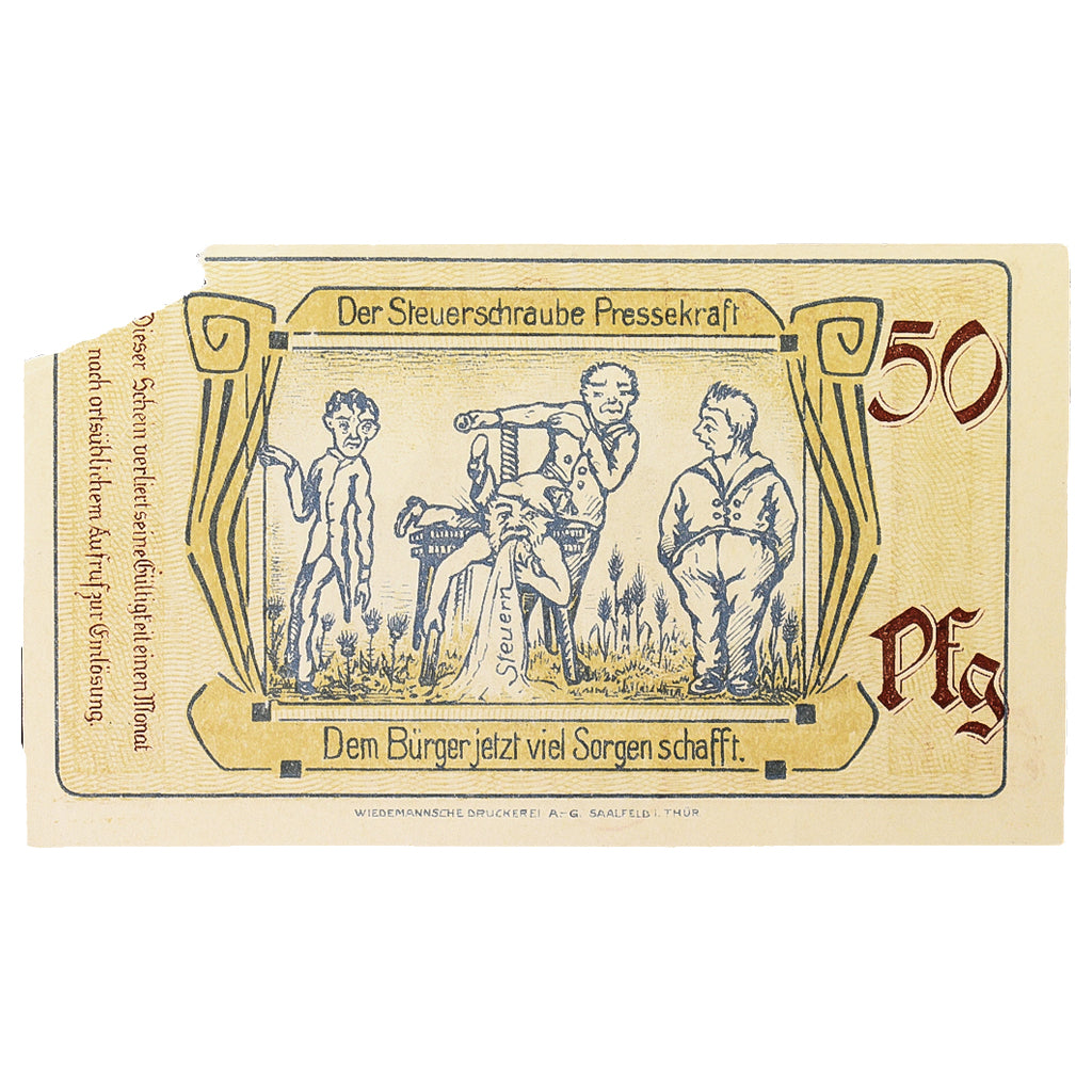 Geldschein, Deutschland, Saalfeld, 50 Pfennig, château, 1921, 1921-04-01, SS+