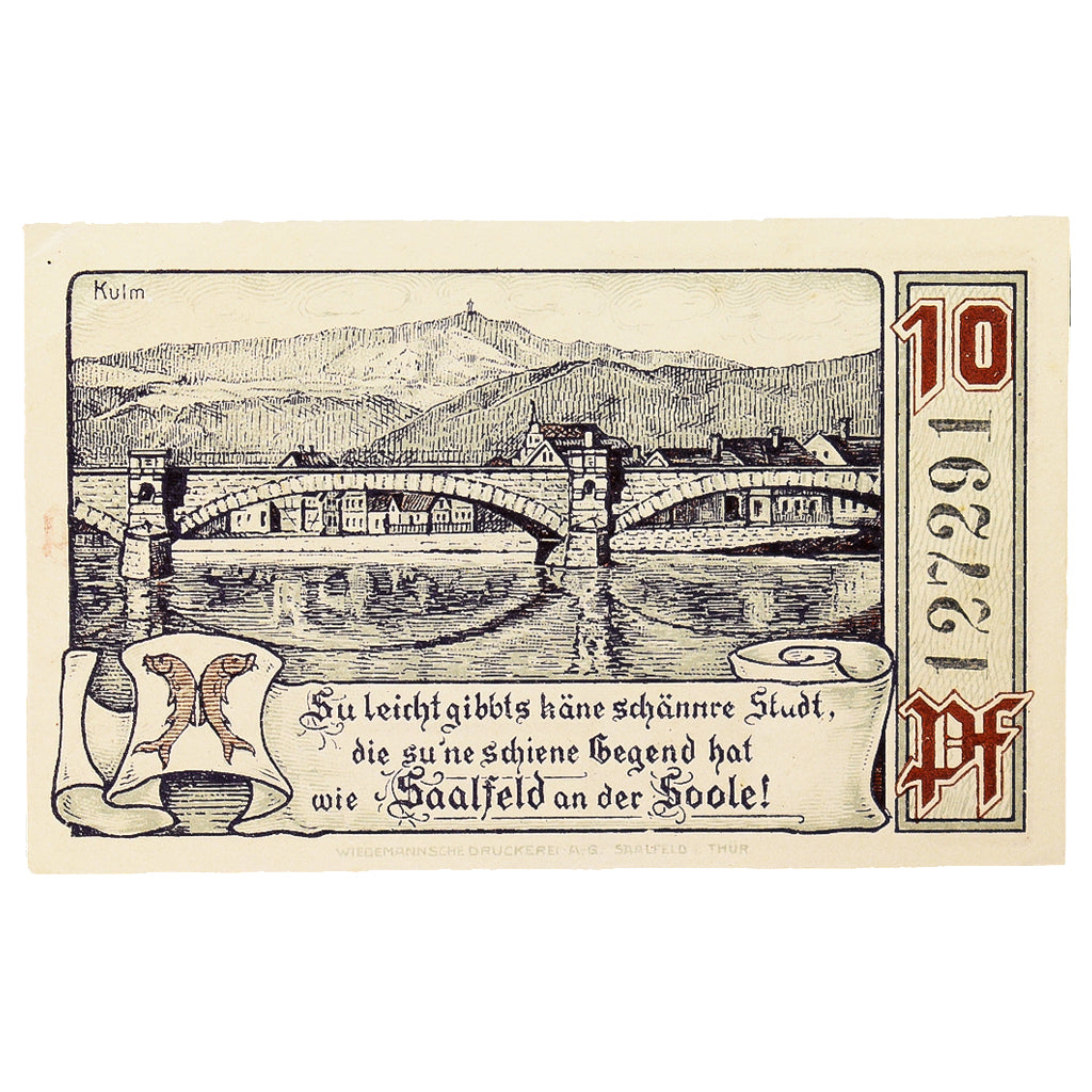 Geldschein, Deutschland, Saalfeld, 10 Pfennig, château, 1921, 1921-04-01, VZ+