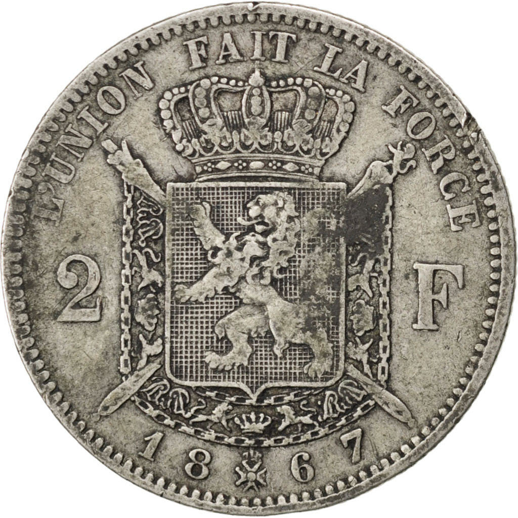 Belgien, Leopold II, 2 Francs, 2 Frank, 1867, Silber, S+, KM:30.1