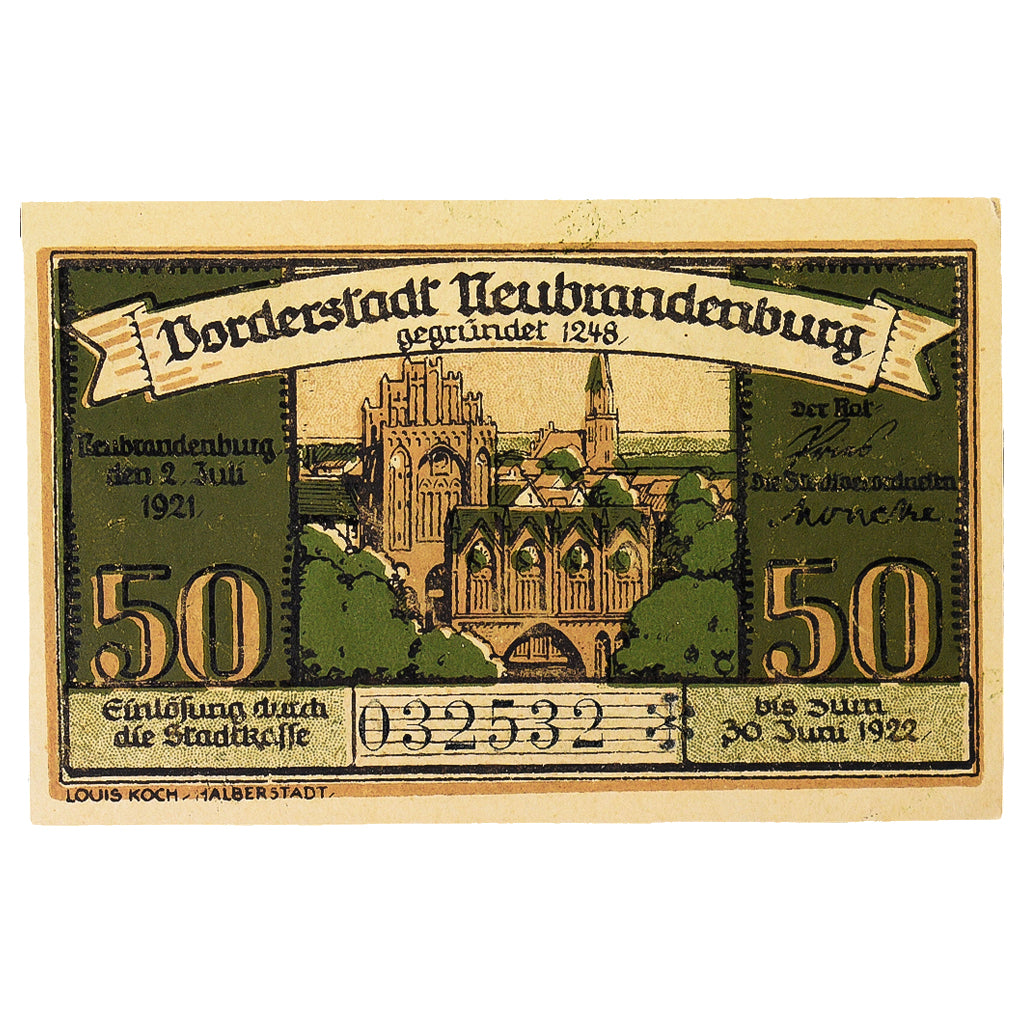 Banconote, Germania, neubrandenburg, 50 Pfennig, Eglise 1, 1922, 1922-07-30