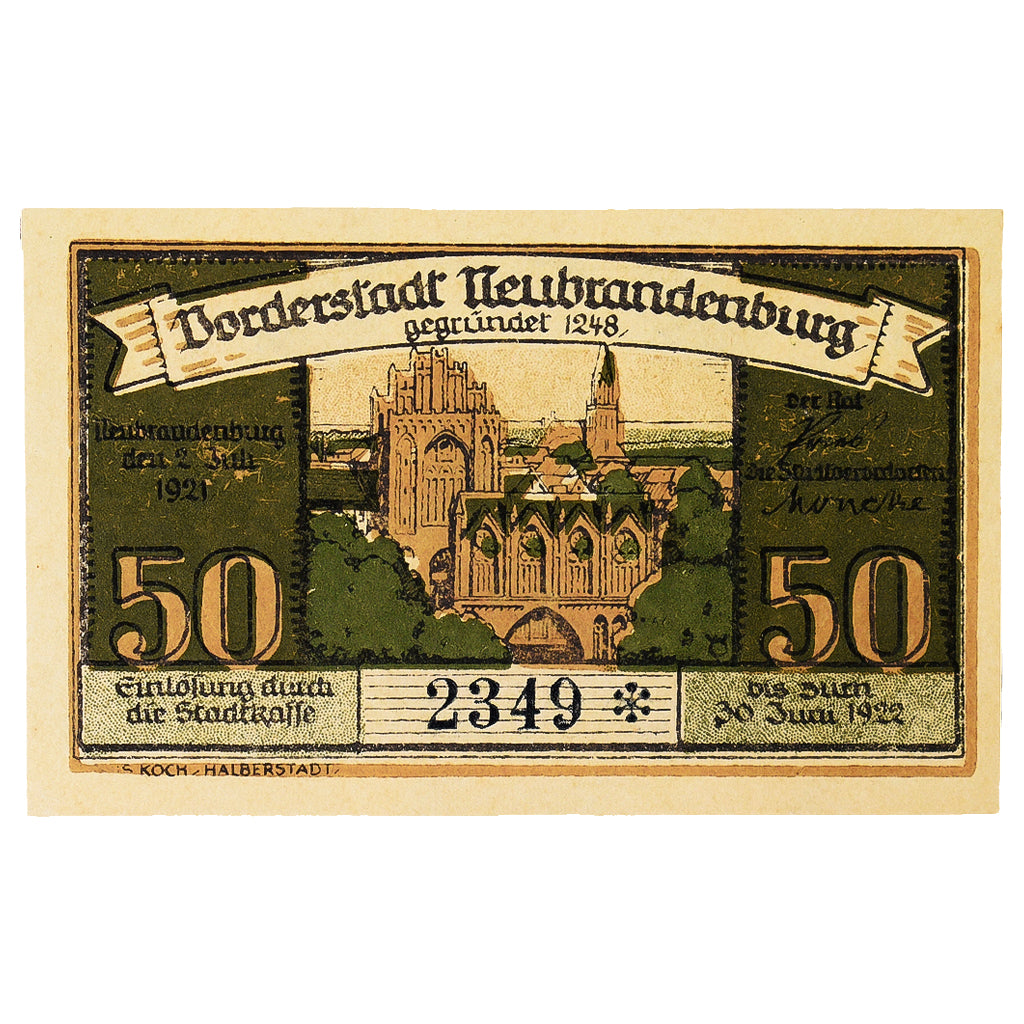 Banconote, Germania, neubrandenburg, 50 Pfennig, eglise 2, 1922, 1922-07-30