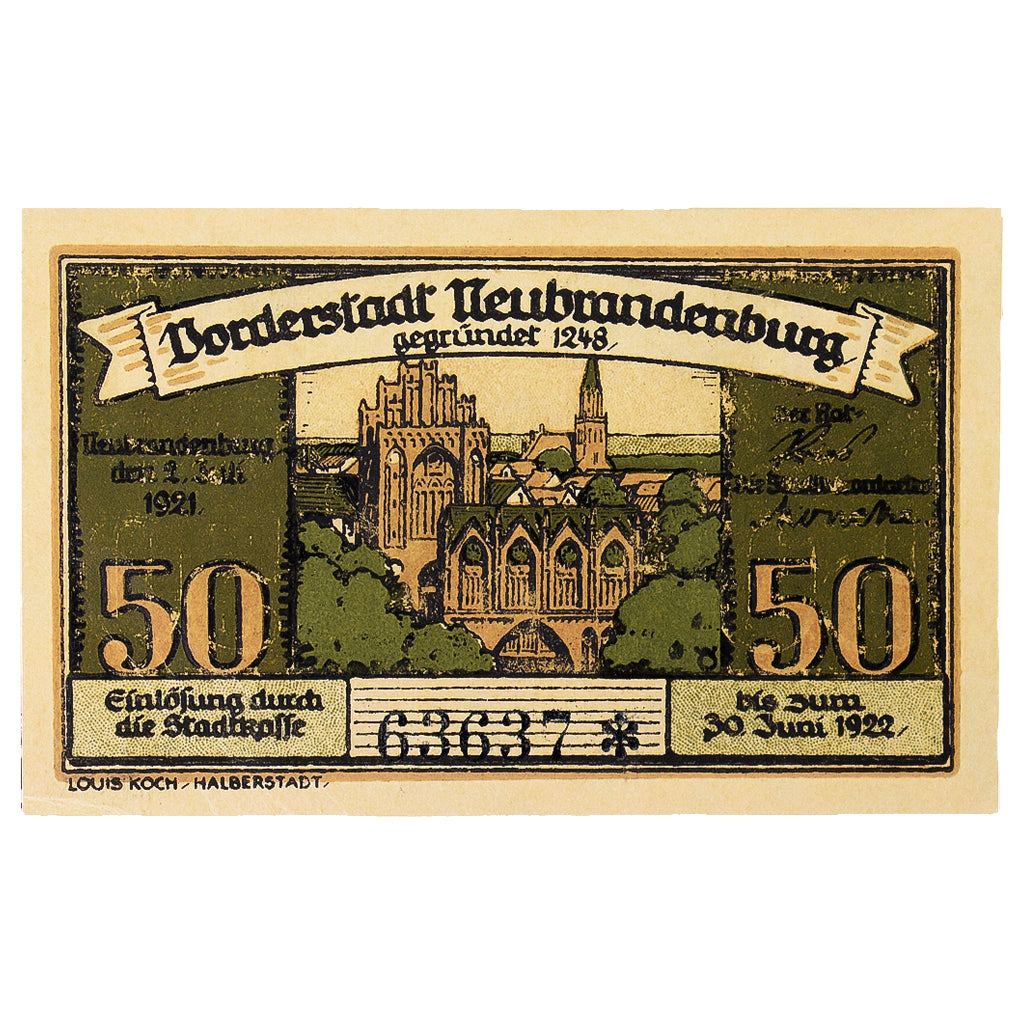 Banconote, Germania, neubrandenburg, 50 Pfennig, église 3, 1922, 1922-07-30
