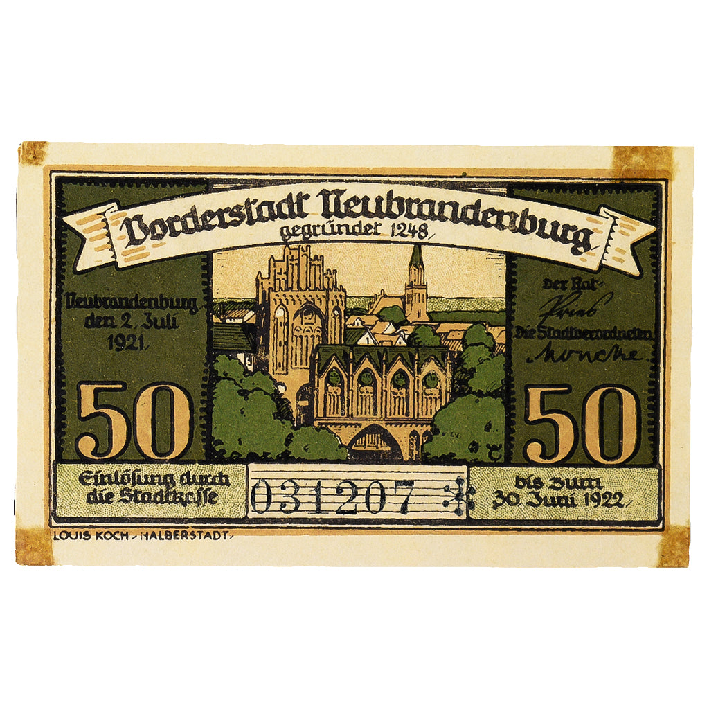 Banconote, Germania, neubrandenburg, 50 Pfennig, église 4, 1922, 1922-07-30