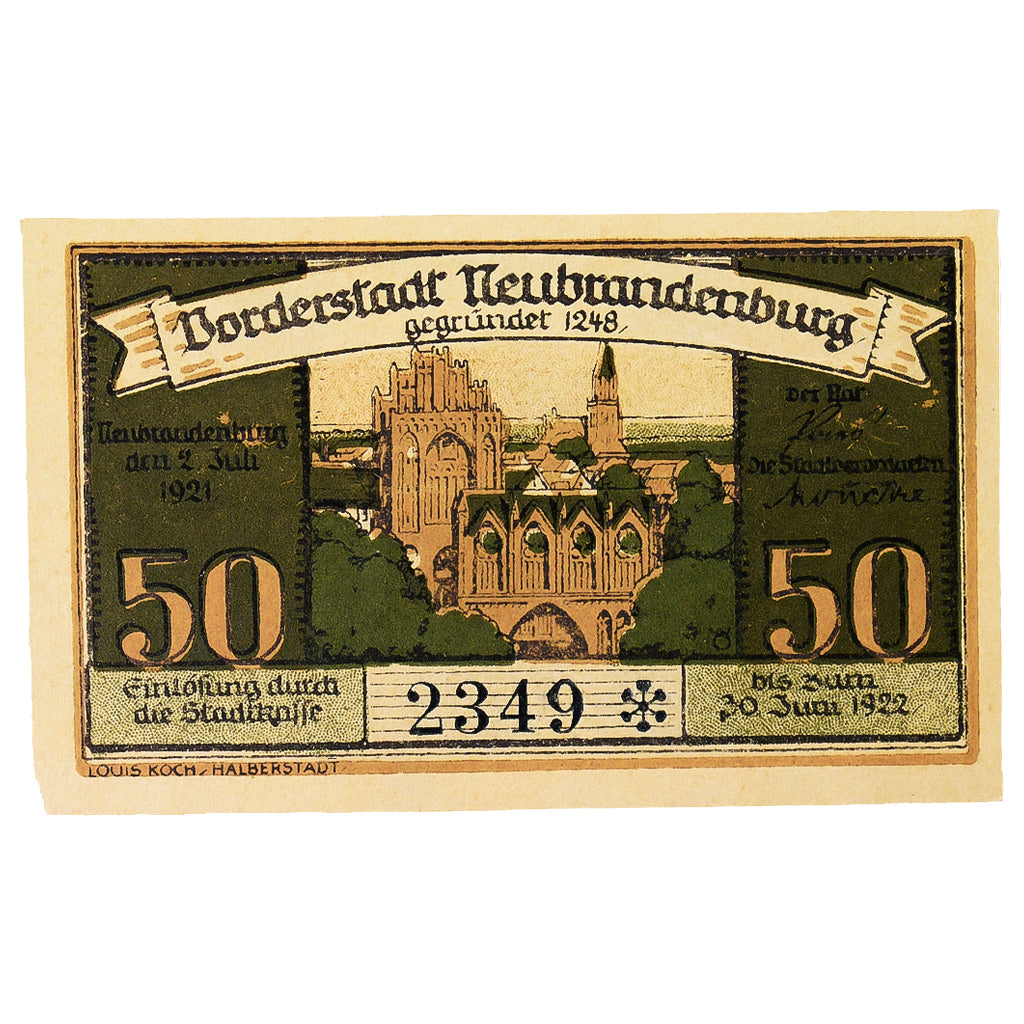 Banknot, Niemcy, neubrandenburg, 50 Pfennig, Batiment, 1922, 1922-07-30