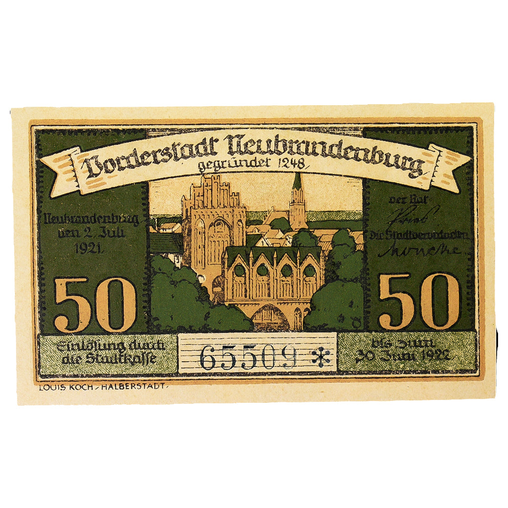 Banconote, Germania, neubrandenburg, 50 Pfennig, batiment 1, 1922, 1922-07-30