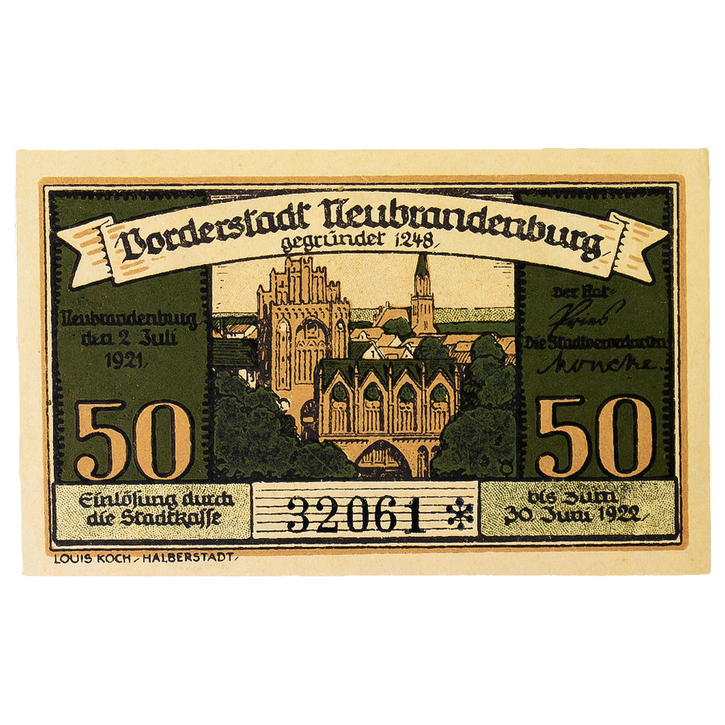 Geldschein, Deutschland, neubrandenburg, 50 Pfennig, batiment 2, 1922