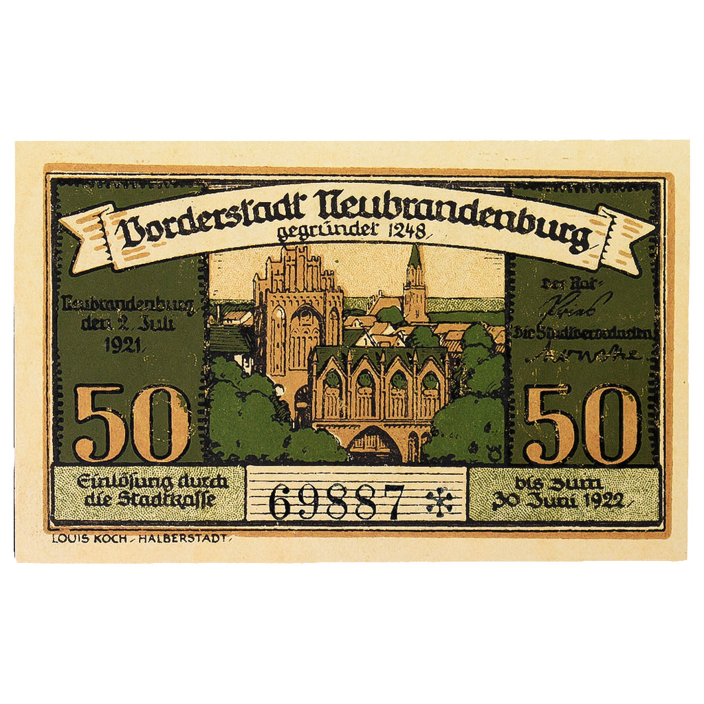 Banconote, Germania, neubrandenburg, 50 Pfennig, rue 3, 1922, 1922-07-30, SPL
