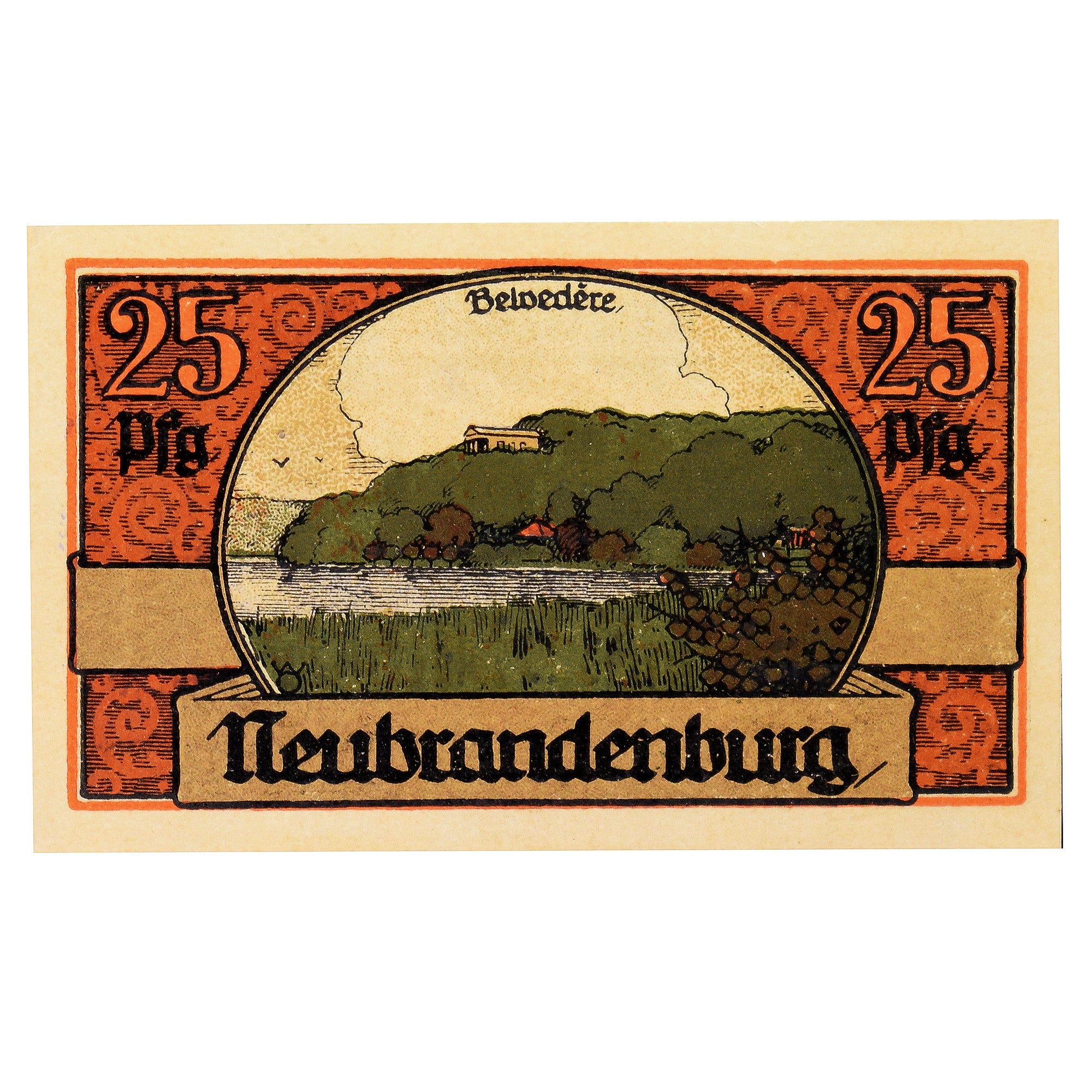Geldschein, Deutschland, Neubrandenburg Stadt, 25 Pfennig, paysage 1, 1921