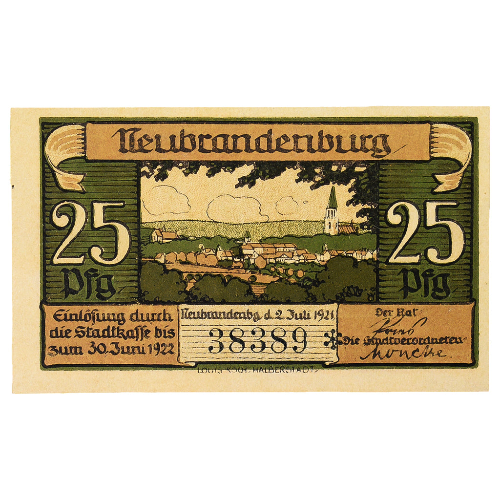 Banconote, Germania, Neubrandenburg Stadt, 25 Pfennig, paysage 7, 1921